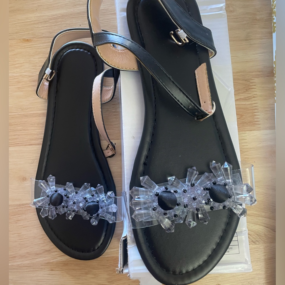 Clear and black sandals